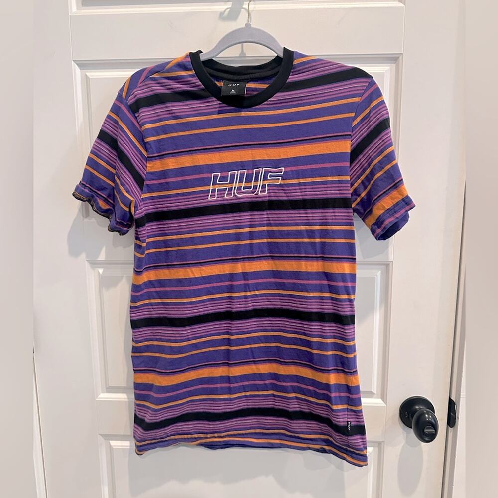 HUF Men’s Purple Orange Striped T-Shirt